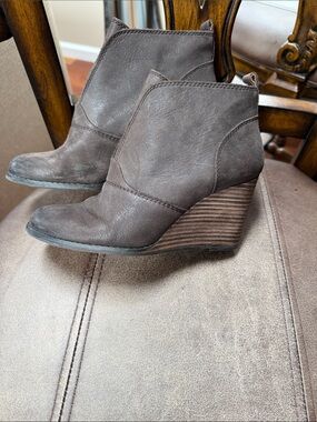 Lucky Brand Brown Leather Wedge Ankle Booties